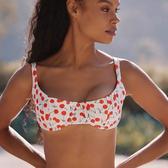 Good American Other - Good American Cherry Balconette Bikini Top Snow Cherries red white swim NEW NWOT
